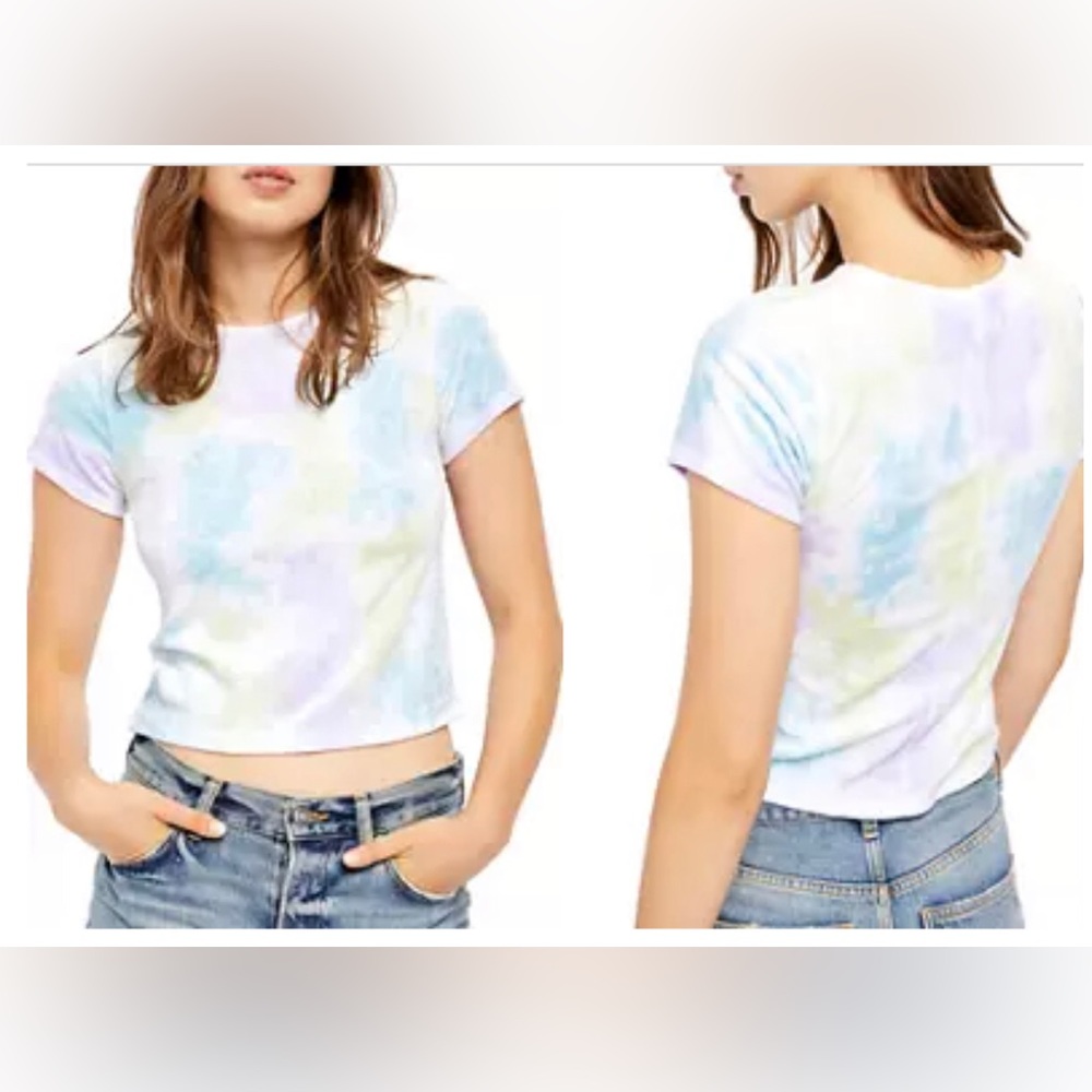 Free People Bright Eyes Velvet Tee NWT  in Cloud Combo